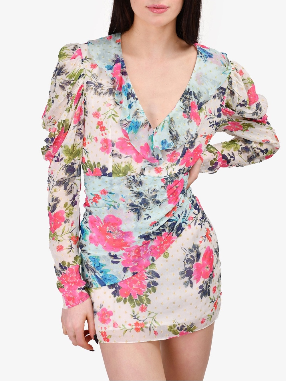 Rococo Sand Long Sleeve Floral Mini Dress
